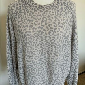 Aqua Gray Cashmere Animal Print Crew Neck Sweater